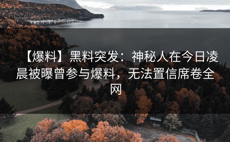 【爆料】黑料突发:神秘人在今日凌晨被曝曾参与爆料,无法置信席卷全网