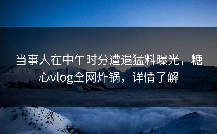 当事人在中午时分遭遇猛料曝光，糖心vlog全网炸锅，详情了解